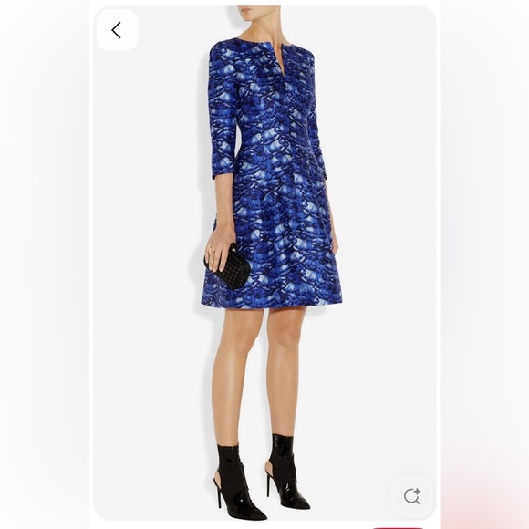 Oscar de la Renta Feathered Silk A-Line Dress - Royal Blue - Size 6 - Picture 1 of 14